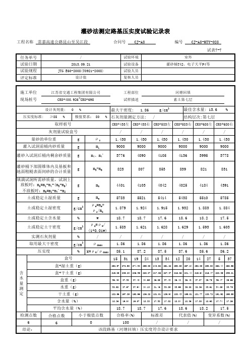 灌砂法检测路基压实度