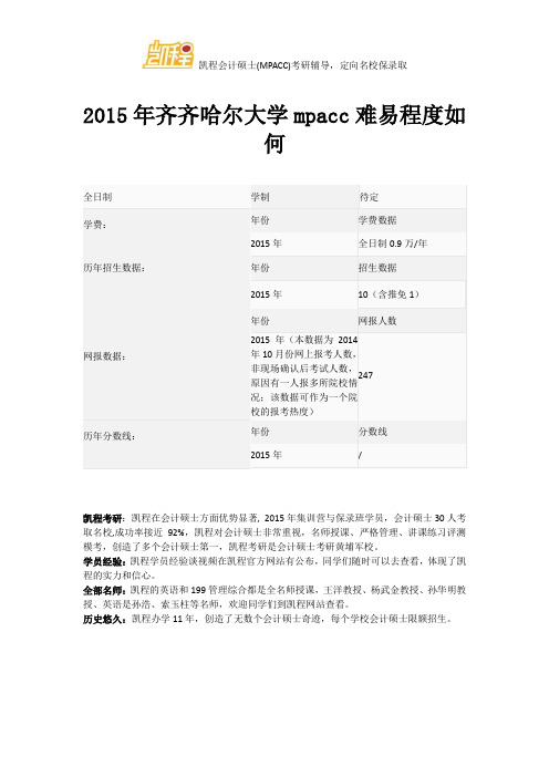 2015年齐齐哈尔大学mpacc难易程度如何