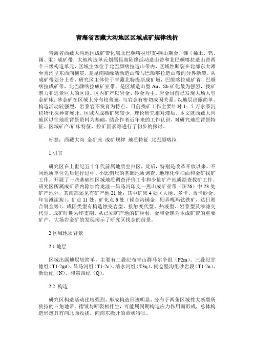 青海省西藏大沟地区区域成矿规律浅析