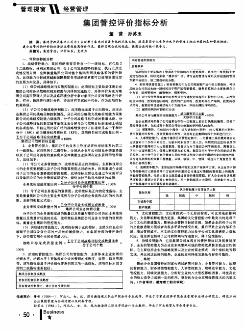 集团管控评价指标分析
