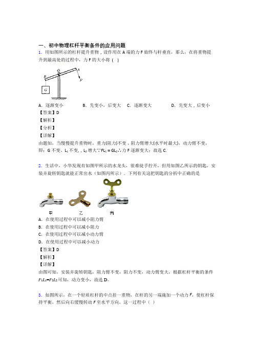 2020-2021【物理】物理杠杆平衡的专项培优 易错 难题练习题(含答案)含答案