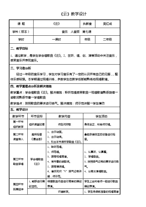 2年级音乐教案《人民音乐出版社小学音乐二年级上册（简谱） 演唱 云》9
