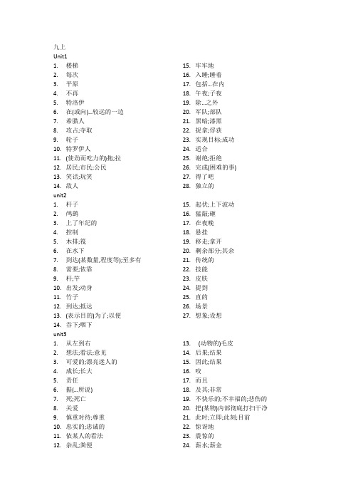 牛津版单词表九上 中翻英 总