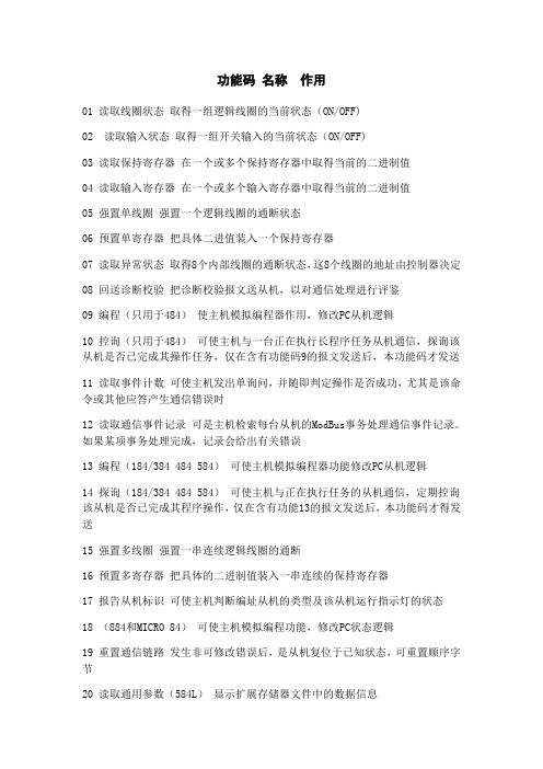 Modbus通讯 功能码及实例