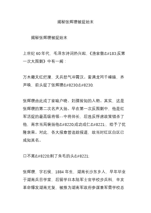 揭秘张辉瓒被捉始末
