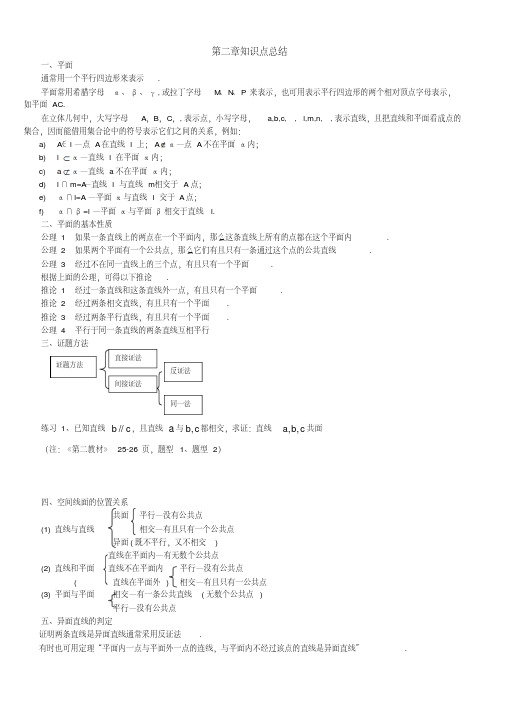 高一立体几何知识点总结(学生版)
