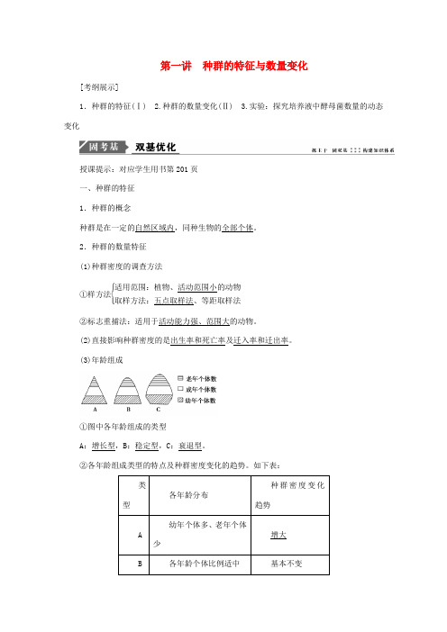 高考生物一轮复习 第九单元 生物与环境 第一讲 种群的特征与数量变化学案 新人教版-新人教版高三全册