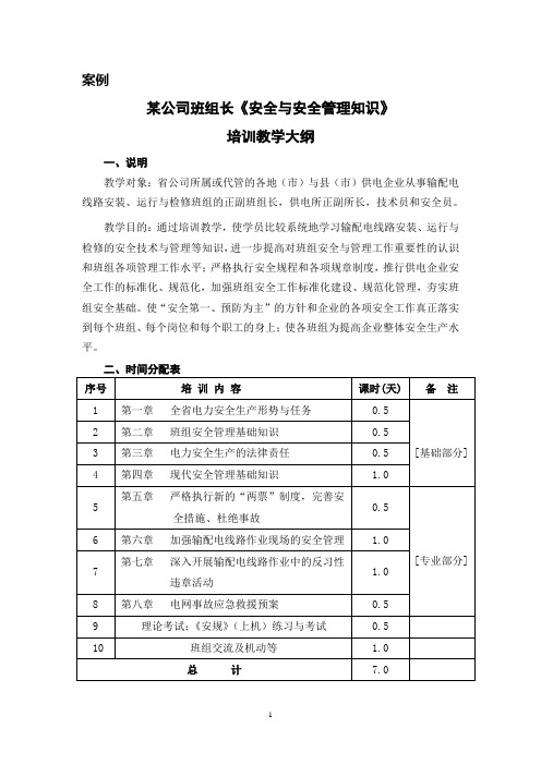 企业培训师 教学大纲案例