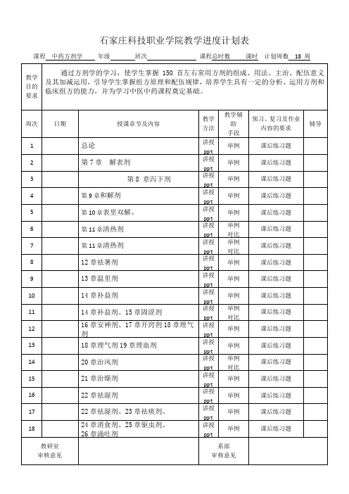 教学进度计划样表 中药方剂学