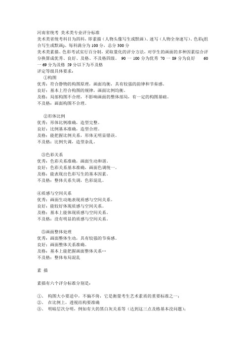 河南省统考 美术类专业评分标准
