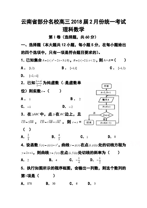 2018届云南省部分名校高三2月份统一考试理科数学试题