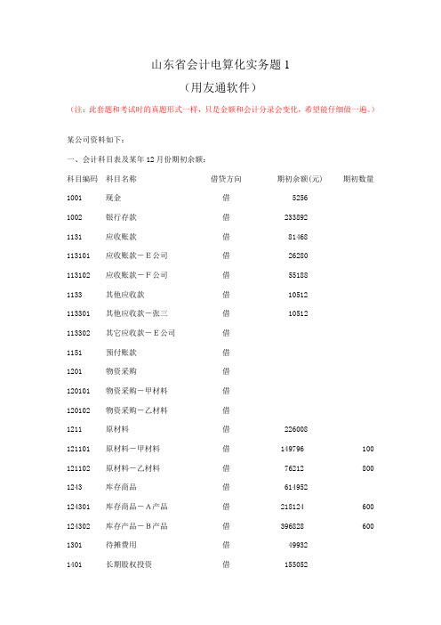 山东省会计电算化实务题