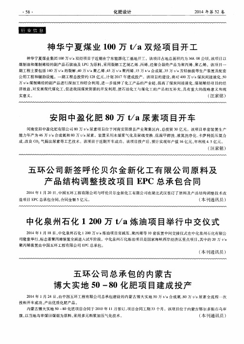 安阳中盈化肥80万 t／a 尿素项目开车