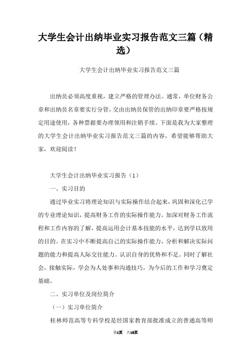大学生会计出纳毕业实习报告范文三篇