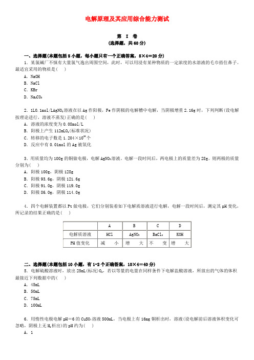 高考化学一轮复习电解原理及其应用综合能力测试知识导学