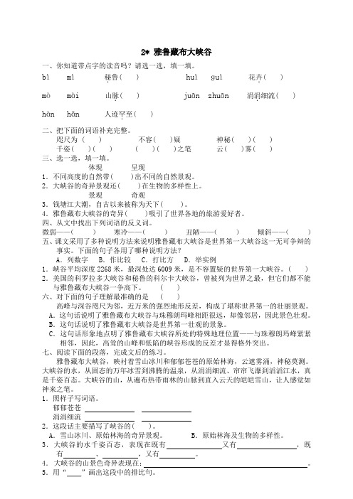 人教版小学语文四年级上册2雅鲁藏布大峡谷(1)