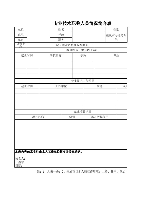 专业技术职称人员情况简介表