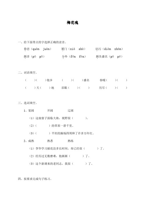 最新部编人教版五年级上册语文同步练习《梅花魂》课课练习题