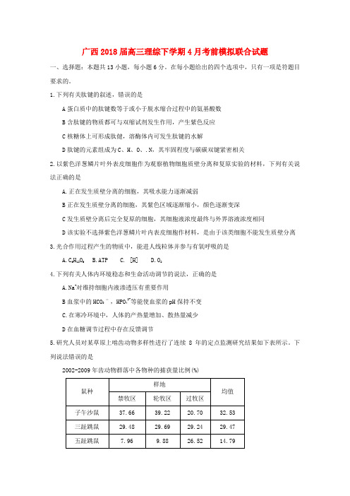广西2018届高三理综下学期4月考前模拟联合试题