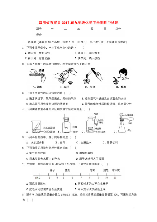 四川省宜宾县2017届九年级化学下学期期中试题20171103191