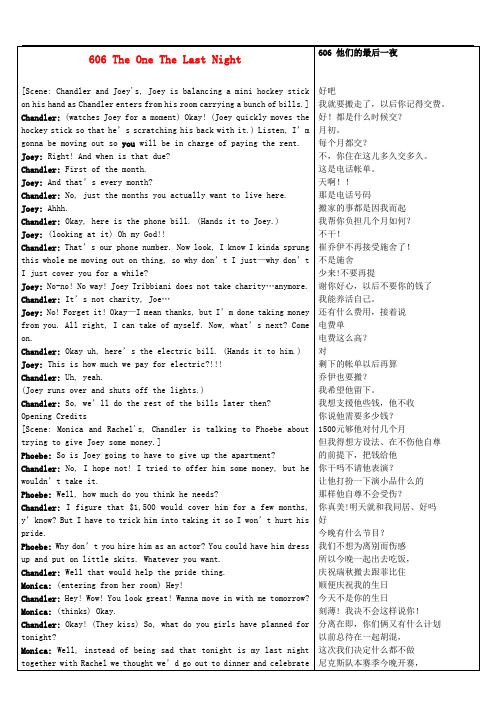 高中英语《Frinds老友记》第6季中英文对照完整剧本606 The One The Last Night素材