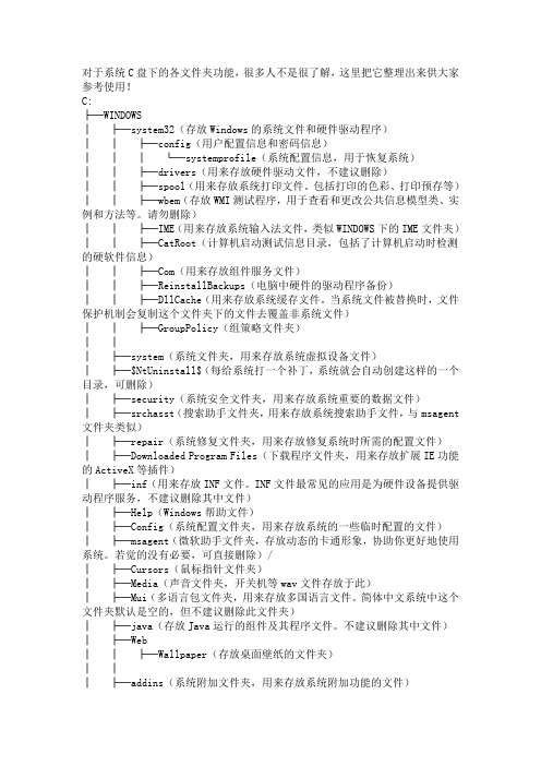 对于系统C盘下的各文件夹功能