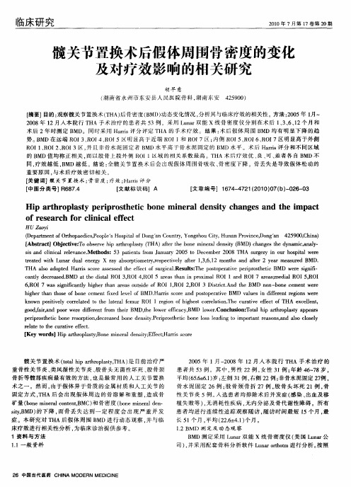 髋关节置换术后假体周围骨密度的变化及对疗效影响的相关研究