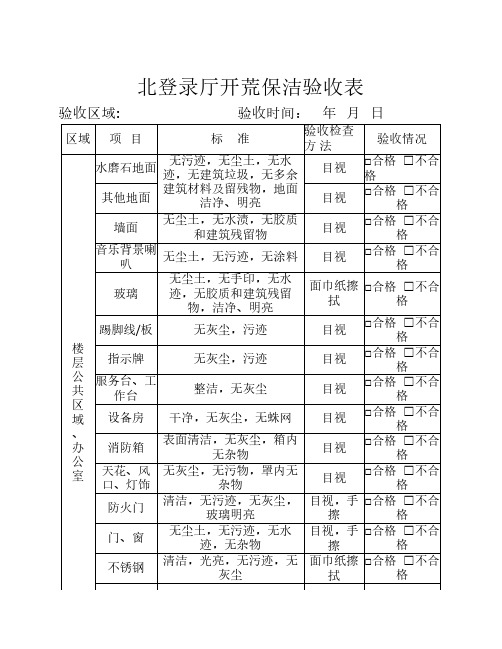 保洁开荒验收表(北登录厅)