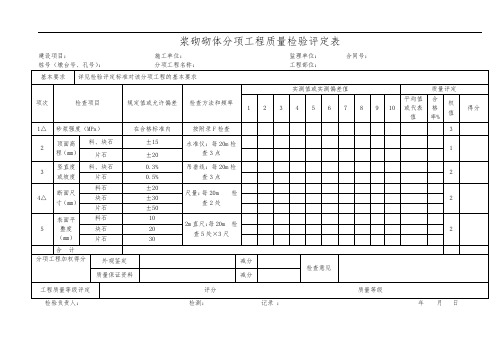 浆砌砌体分项工程质量检验评定表