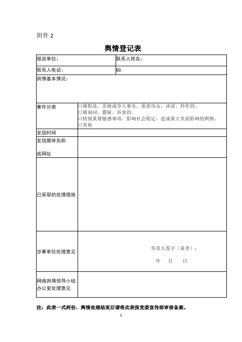 网络舆情处理登记表