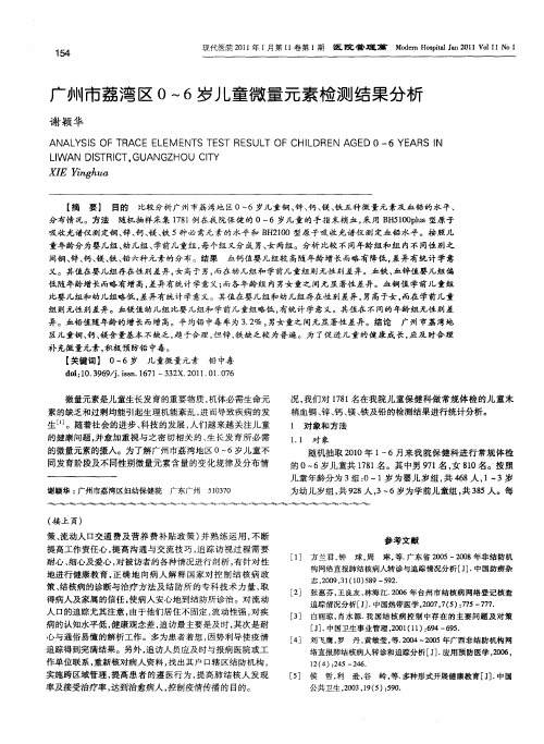 广州市荔湾区0～6岁儿童微量元素检测结果分析