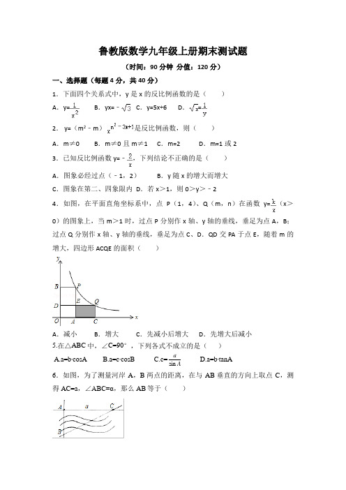 2020-2021学年鲁教版数学九年级上册期末测试题及答案