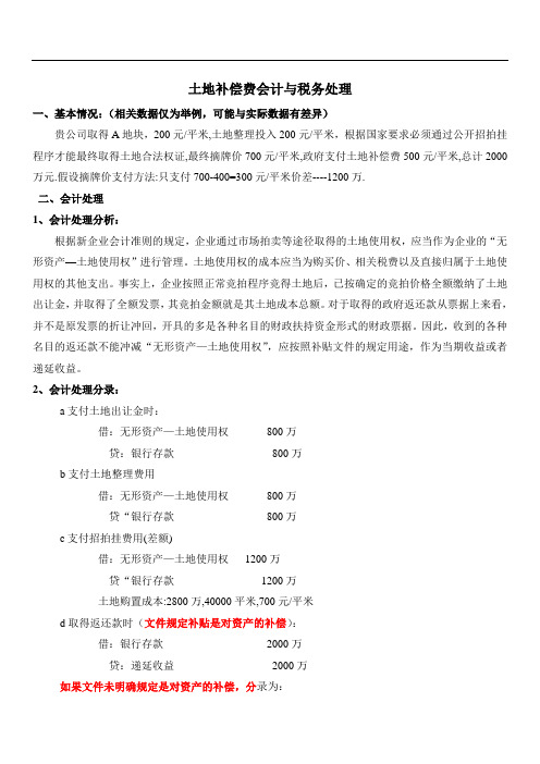 土地补偿费会计与税务处理