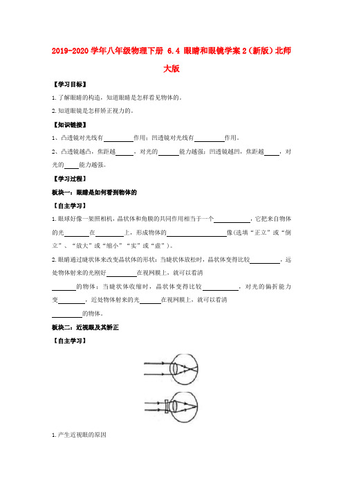 2019-2020学年八年级物理下册 6.4 眼睛和眼镜学案2(新版)北师大版.doc