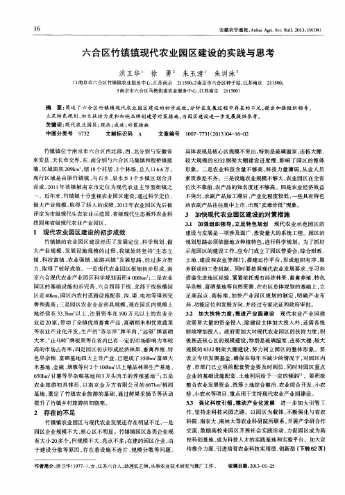 六合区竹镇镇现代农业园区建设的实践与思考