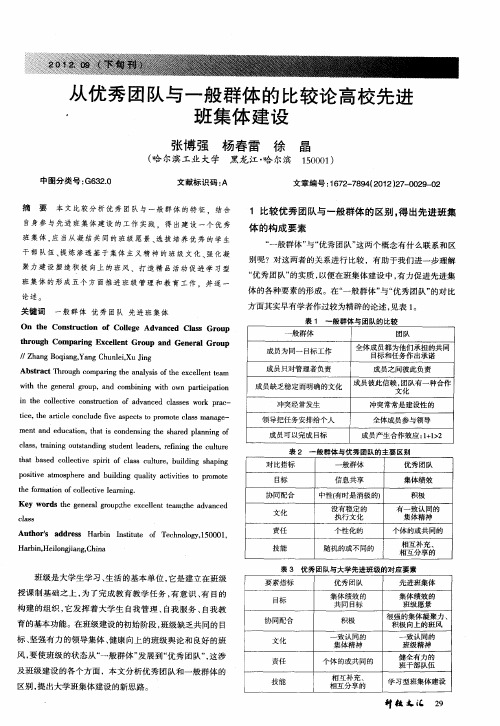 从优秀团队与一般群体的比较论高校先进班集体建设