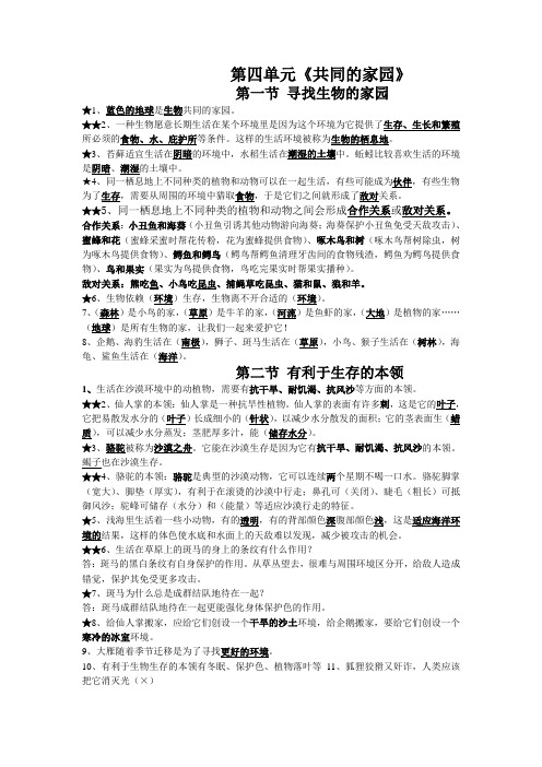 苏教版科学六下《共同的家园》知识点归纳
