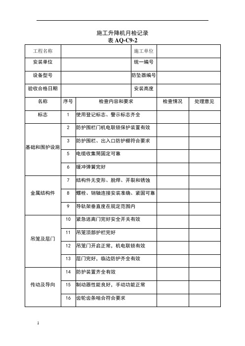施工升降机月检记录