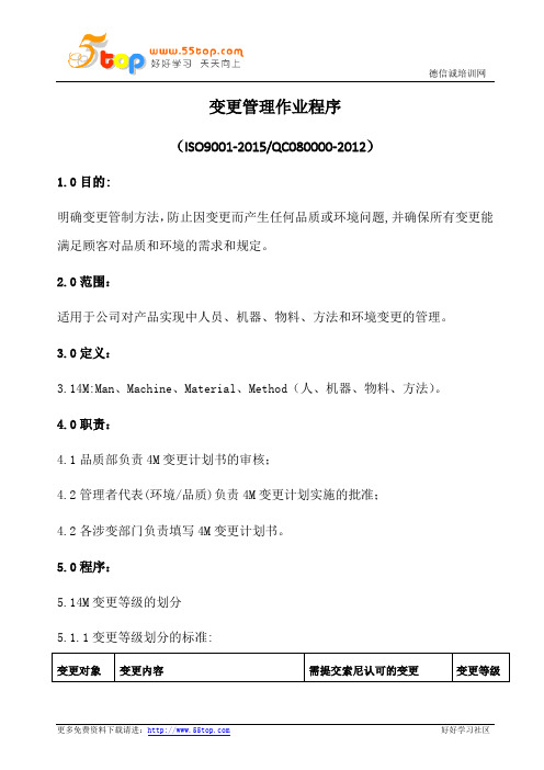 变更管理作业程序(含表格)