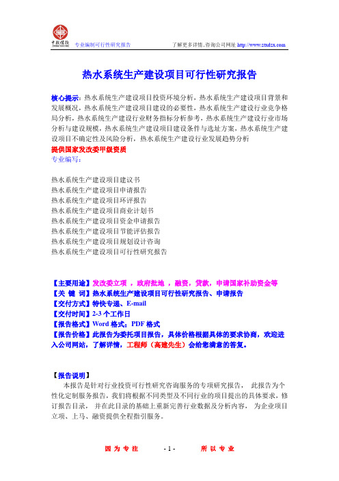 热水系统生产建设项目可行性研究报告