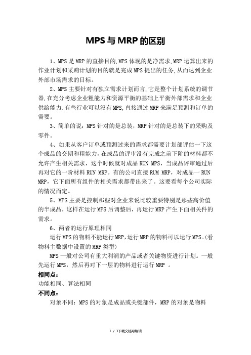 SAP中的MRP与MPS的区别