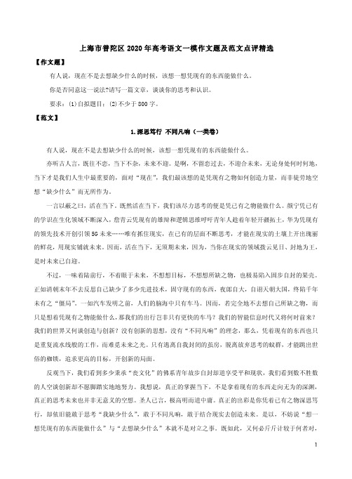 上海市普陀区2020年高考语文一模作文题及范文点评精选