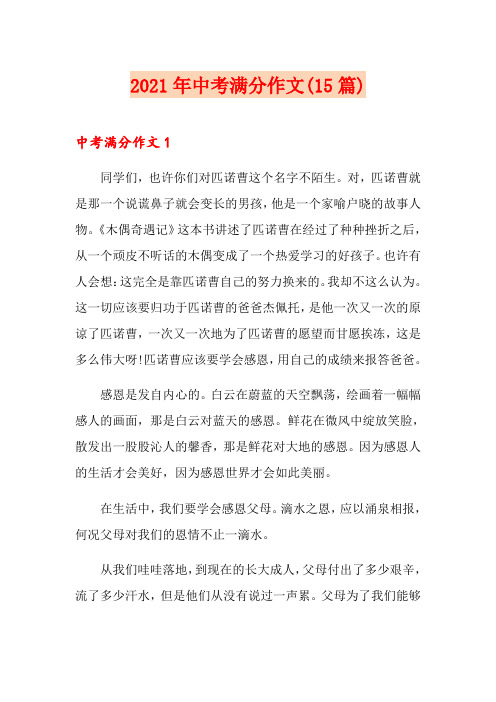 2021年中考满分作文(15篇)