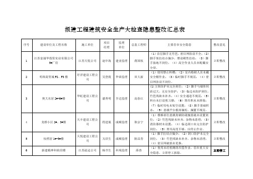 报建工程建筑安全生产大检查隐患整改汇总表