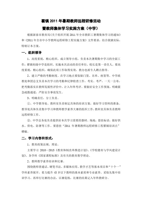 中学暑假学习实施方案