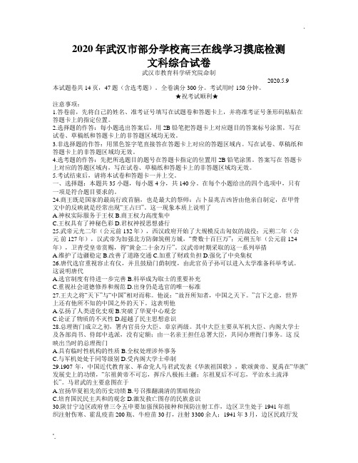 湖北省武汉市部分学校2020届高三5月在线学习摸底检测文综历史试题  word