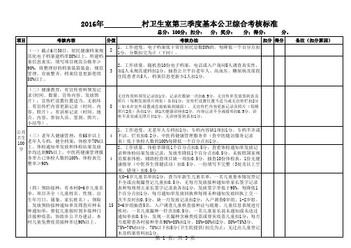 2016卫生室第三季度公共卫生服务考核标准