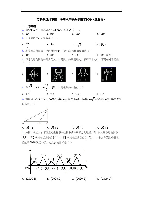 苏科版扬州市第一学期八年级数学期末试卷(含解析)
