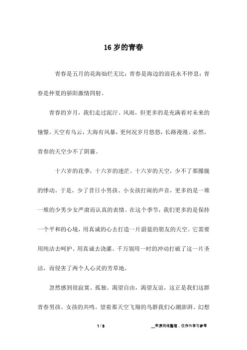 16岁的青春_高中作文