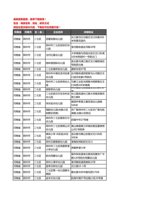 新版河南省郑州市二七区幼儿园企业公司商家户名录单联系方式地址大全354家